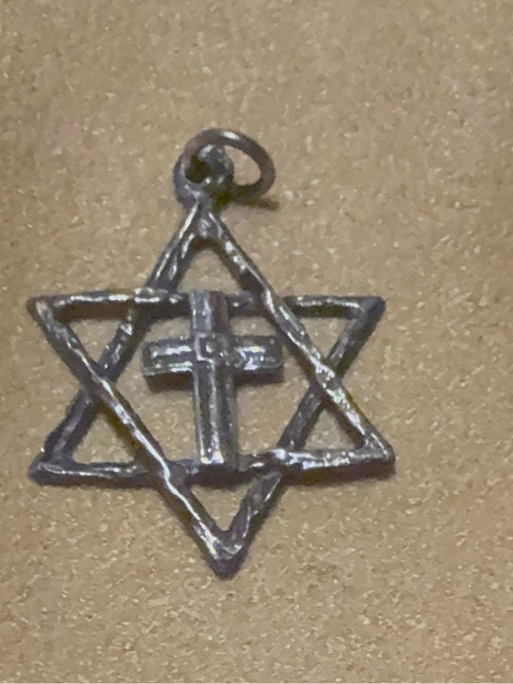 Source Unknown Silver Star of David Pendant with Cross Accent